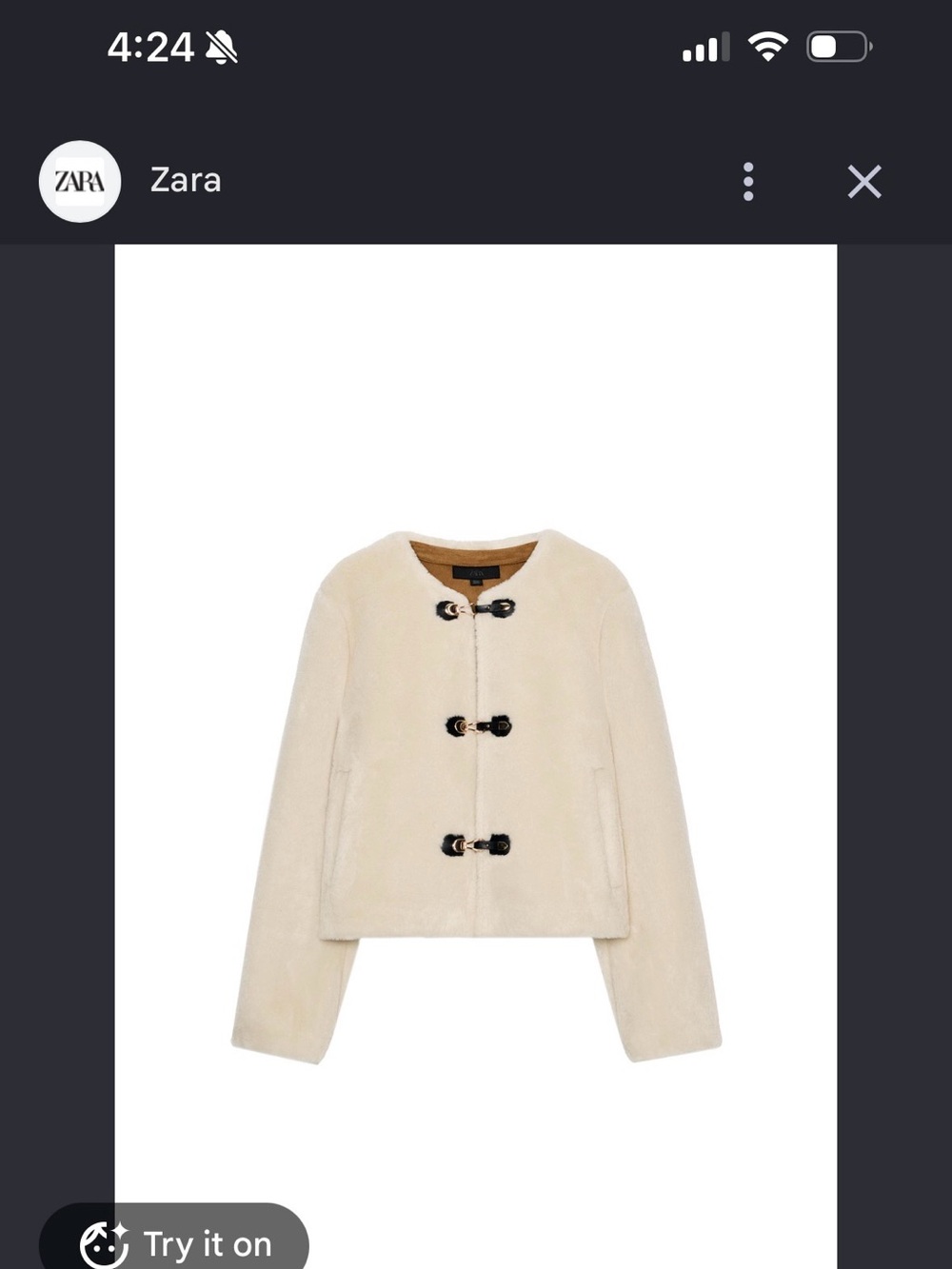 NWT ZARA faux fur Faux-Shearling Toggle Jacket